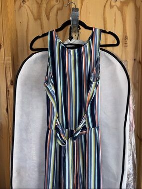 Apt. 9 Navy Multicolor Striped Sleeveless Jumpsuit